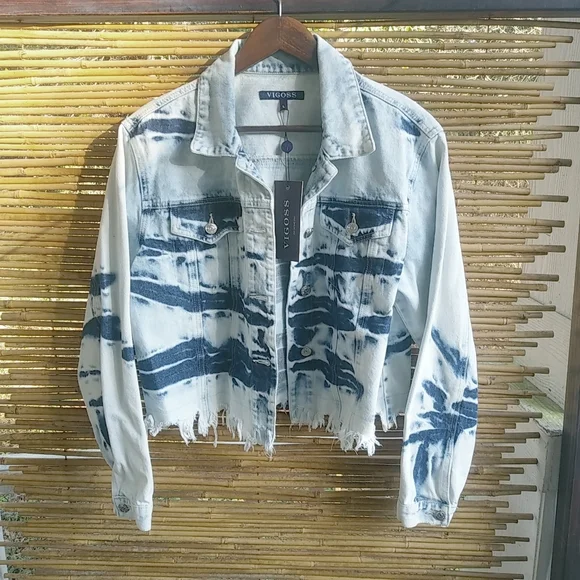 Vigoss L Y2K Blue Distressed Denim Jeans Crop Jacket - Picture 1 of 10